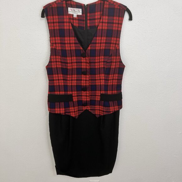 VTG 80s Red Tartan Plaid Jumper Vest Dress Sz 4 Preppy Academia Goth School Girl - Picture 11 of 14